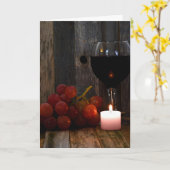 ワイングラス付きの赤いブドウ カード (黄色い花)