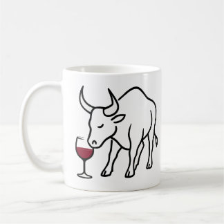 ワイングラス付きミニマリストブルイラストレーションマグ コーヒーマグカップ