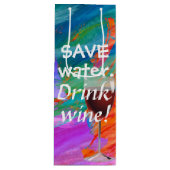 ワイングラス付き水色抽象芸術 ワインギフトバッグ (正面)