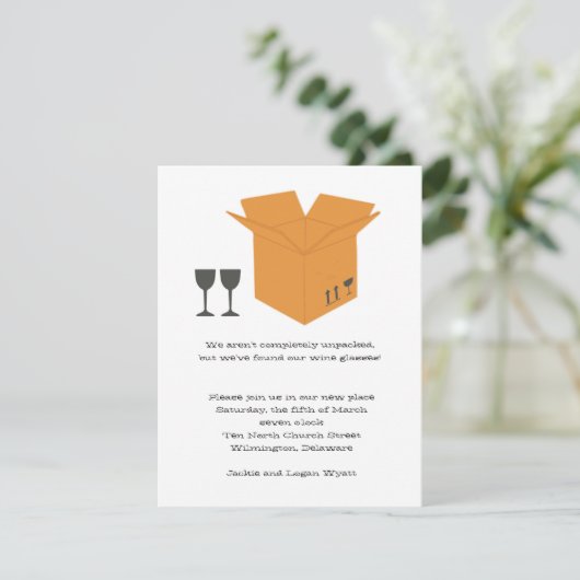 ワイングラス及び移動箱の引っ越し祝いパーティーの招待状 招待状 (スタンド正面)