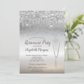 ワイングラス滴シルバーグリッター《写真》ぼけ味退職 招待状 (スタンド正面)