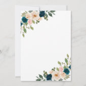 ワイングラス照明ブルーバラ、車のブライダルシャワー 招待状 (裏面)