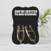 ワイングラス結婚ブラックカスタム招待状 招待状 (スタンド正面)