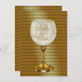 ワイングラス結婚金ゴールドのテーブル番号カード 招待状 (正面/裏面)