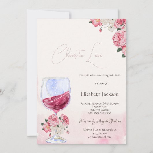 ワイングラス花の水の色の応援愛する 招待状 (正面)