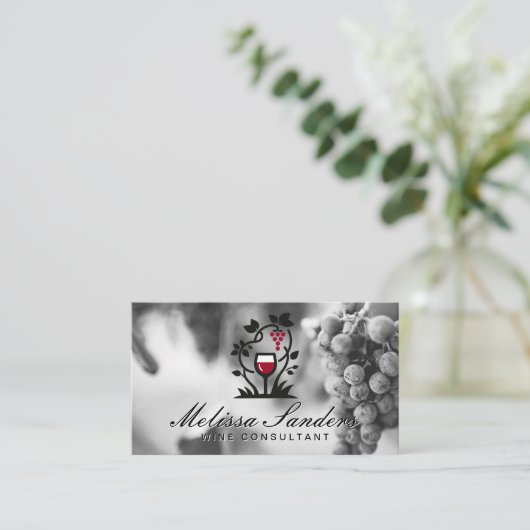 ワイングラス葡萄のロゴ | ワイナリーブドウ 名刺 (スタンド正面)