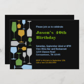 ワイングラス誕生日パーティーの招待 招待状 (正面/裏面)