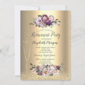 ワイングラス金ゴールドグリッタートロピカルフラワーリタイア 招待状 (正面)