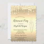 ワイングラス金ゴールドグリッター《写真》ぼけ味ドロップリタイア 招待状 (正面)