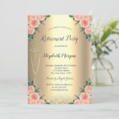 ワイングラス金ゴールドグリッター《写真》ぼけ味バラ退職 招待状 (スタンド正面)