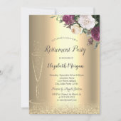 ワイングラス金ゴールドグリッター《写真》ぼけ味フローラ退職 招待状 (正面)