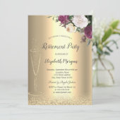 ワイングラス金ゴールドグリッター《写真》ぼけ味フローラ退職 招待状 (スタンド正面)