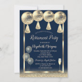ワイングラス金ゴールドバルーングリッターブルーリタイア 招待状 (正面)