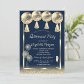 ワイングラス金ゴールドバルーングリッターブルーリタイア 招待状 (スタンド正面)