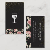 ワイングラス金ゴールド斑点ヴィンテージフローラルパターン 名刺 (正面/裏面)