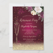 ワイングラス金ゴールド《写真》ぼけ味フローラ赤い退職 招待状 (正面)