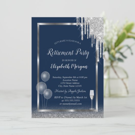 ワイングラス風船グリッタードリップスブルーリタイアメント 招待状 (スタンド正面)