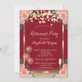 ワイングラス風船グリッターバラ赤い退職 招待状 (正面)