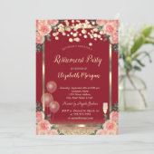 ワイングラス風船グリッターバラ赤い退職 招待状 (スタンド正面)