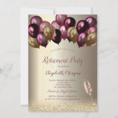 ワイングラス風船、バーガンディリタイアメント 招待状 (正面)