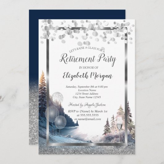 ワイングラス風船、景観退職金 招待状 (正面/裏面)