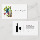 ワイングラス | ぶどう | ワインボトル | 水彩画 名刺 (正面/裏面)