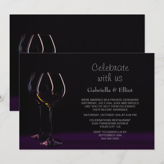 ワイングラス ウェディング レセプション パーティー 招待状 (正面/裏面)