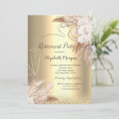 ワイングラス ゴールド ボケ、ボヘミアンフラワー 還暦祝い 招待状 (スタンド正面)