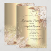 ワイングラス ゴールド ボケ、ボヘミアンフラワー 還暦祝い 招待状 (正面/裏面)