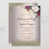 ワイングラス ゴールド ボケ 花 引退  招待状 (正面/裏面)