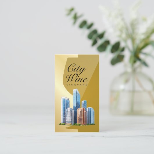 ワイングラス | ゴールド | 商用建物 名刺 (スタンド正面)