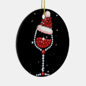 ワイングラス・サンタハット – クリスマスワイン愛好家の贈り物 セラミックオーナメント (右)