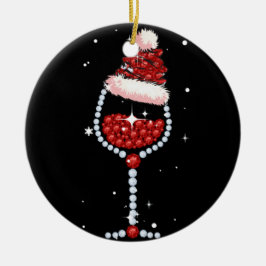 ワイングラス・サンタハット – クリスマスワイン愛好家の贈り物 セラミックオーナメント