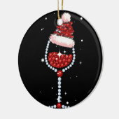 ワイングラス・サンタハット – クリスマスワイン愛好家の贈り物 セラミックオーナメント (左)