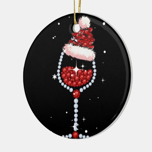 ワイングラス・サンタハット – クリスマスワイン愛好家の贈り物 セラミックオーナメント (左)