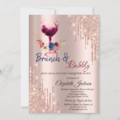 ワイングラス、ドリップスブランチ&バブリーブライダルシャワー 招待状 (正面)