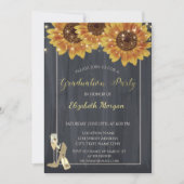 ワイングラス、ハイヒールひまわり卒業パーティー 招待状 (正面)