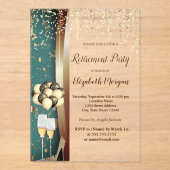 ワイングラス、ハイヒール、バルーン退職パーティー アクリル招待状 (正面)