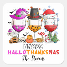 ワイングラス ハッピー ハロウィン・サンクスギビング・クリスマス Tシャツ