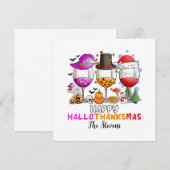 ワイングラス ハッピー ハロウィン サンクス マス T シャツ 招待状 (正面/裏面)