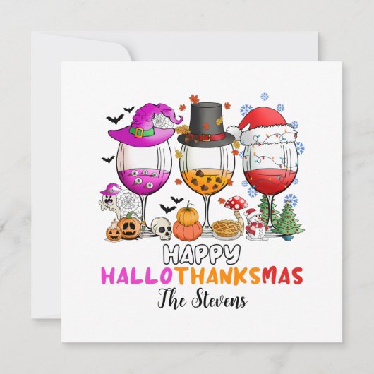 ワイングラス ハッピー ハロウィン サンクス マス T シャツ 招待状 (正面)