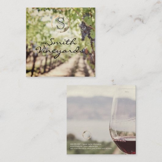 ワイングラス | ブドウ畑 | ぶどう スクエア名刺 (正面/裏面)