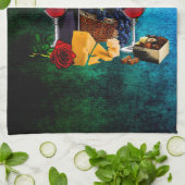 ワイングラス,ボトル,ブドウ,チーズ,チョコレート キッチンタオル (折り畳み)