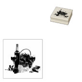 ワイングラス、ボトル、ブドウ、チーズ、赤バラ ラバースタンプ (押印)