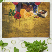 ワイングラス、ボトル、ブドウ、チーズ、chacolates キッチンタオル (折り畳み)