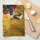 ワイングラス、ボトル、ブドウ、チーズ、chacolates キッチンタオル (四つ折り)