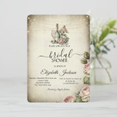 ワイングラス ライト ローズ ラスティック ブライダルシャワー 招待状 (スタンド正面)