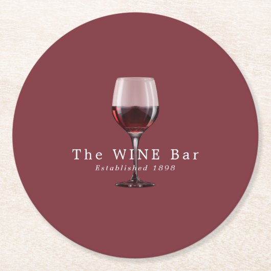 ワイングラス、ワインバー/ワイナリー ラウンドペーパーコースター (正面)
