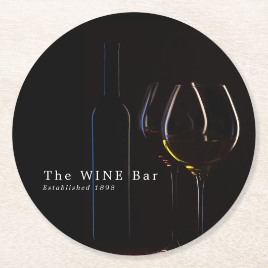 ワイングラス、ワインバー/ワイナリー ラウンドペーパーコースター (正面)