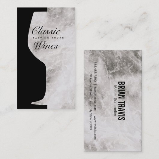 ワイングラス |大理石の背景を持つカウンター宇宙 名刺 (正面/裏面)